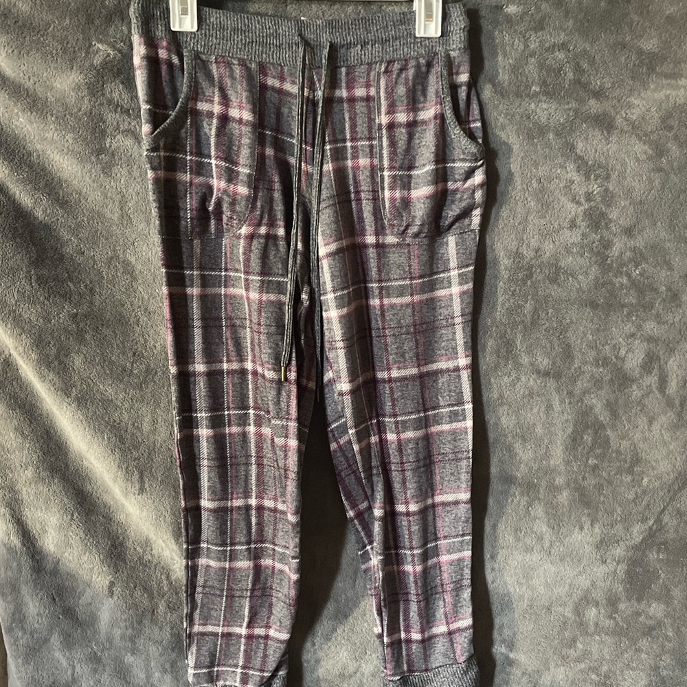 Gray and Pink Plaid Men's Pants